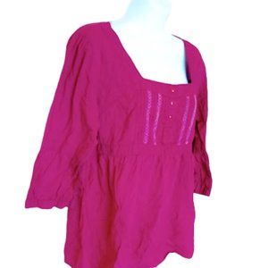 ---  Red  Cotton Blousy Top Size Large (Flaw)